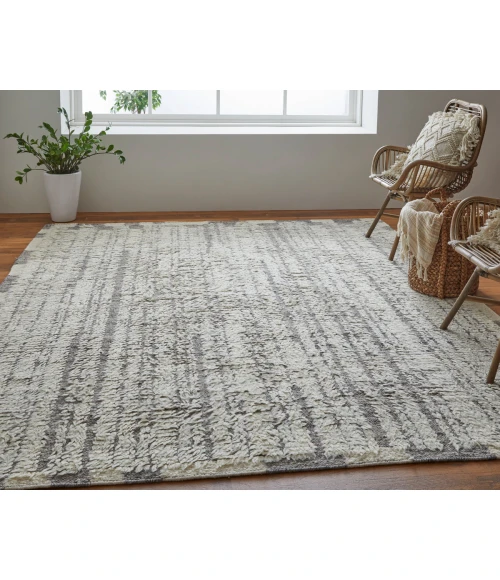 Feizy Ashby Casual Stripes, Ivory/Gray, 9' x 9' Round Rug