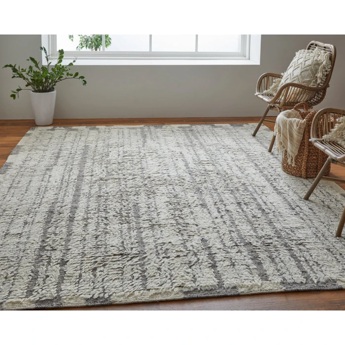 Feizy Ashby Casual Stripes, Ivory/Gray, 3'-6" x 5'-6" Accent Rug