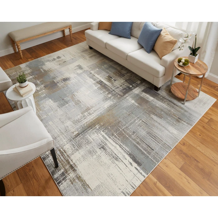 Feizy Clio Industrial Abstract, Ivory/Gray/Brown, 2'-9" x 7'-10" RUNNER Runner