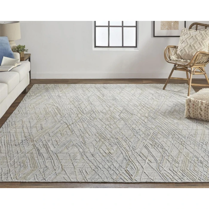 Feizy Elias Abstract Diamond Rug, High/Low, Silver Gray/Blue, 10ft x 14ft Area Rug