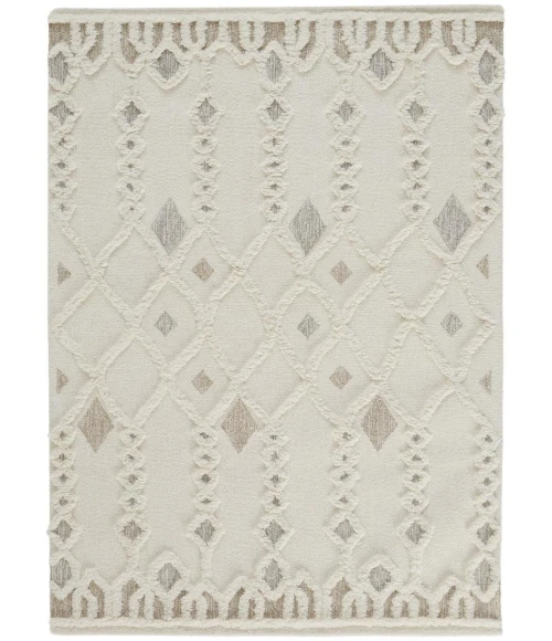 Feizy Anica Moroccan Wool Rug w/Ornamental Diamonds, Ivory/Tan, 2ft x 3ft Accent Rug