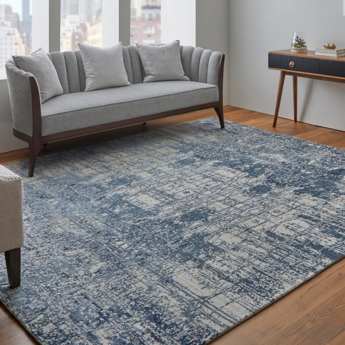 Feizy Eastfield Casual Abstract, Blue/Ivory, 8' x 8' Round Rug
