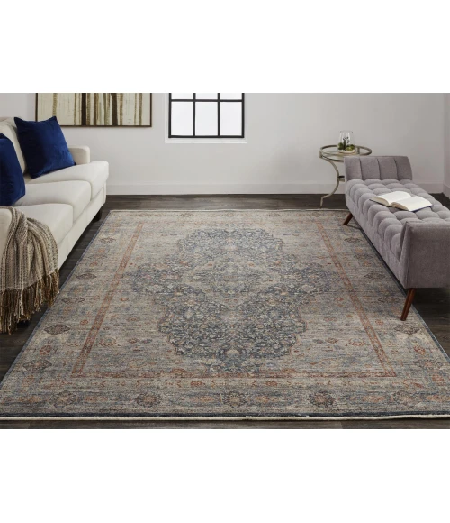 Feizy Marquette Rustic Persian Farmhouse Rug, Denim Blue/Rust, 4ft x 5ft-3in Accent Rug