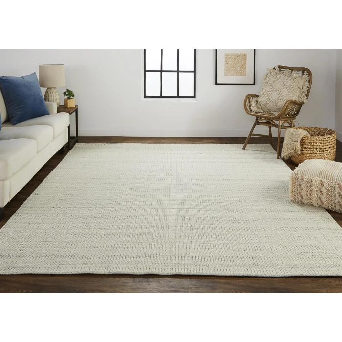 Feizy Keaton Handmade Striped Wool Rug, Neutral Light Gray, 5ft x 8ft Area Rug