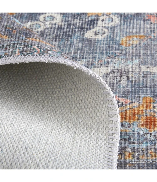 Feizy Percy Vintage Medallion, Blue/Gray/Rose/Rust, 7ft-10in x 9ft-10in Area Rug