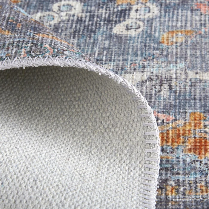 Feizy Percy Vintage Medallion, Blue/Gray/Rose/Rust, 7ft-10in x 9ft-10in Area Rug