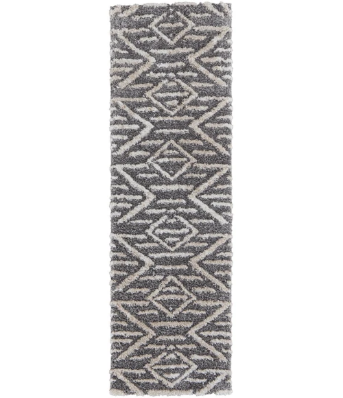Feizy Mynka Bohemian & Eclectic Diamond, Gray/Ivory, 2'-6" x 8' Runner
