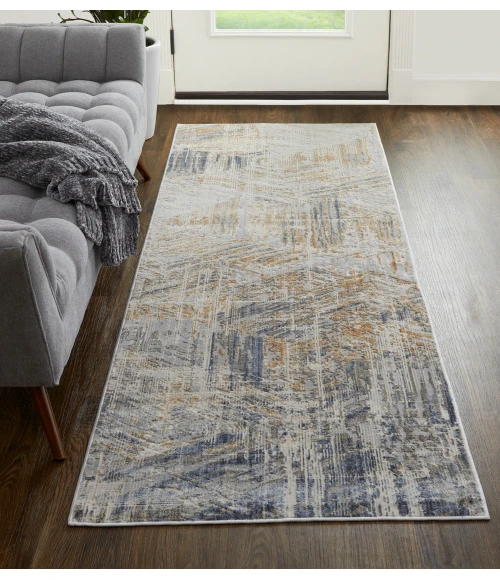 Feizy Laina Casual Abstract, Tan/Ivory/Gray, 3' x 10' Runner