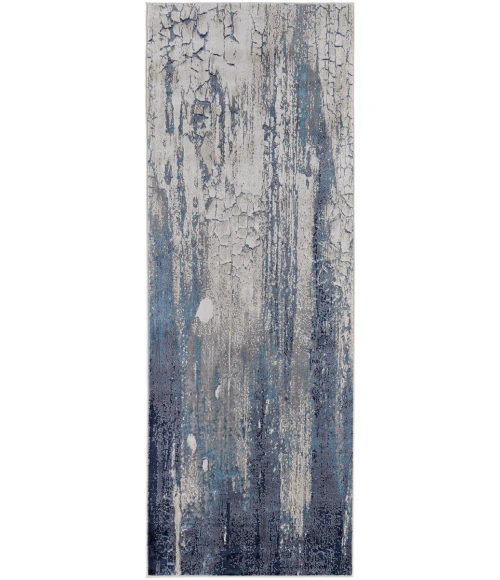 Feizy Indio Industrial Abstract, Ivory/Blue/Black, 2'-10" x 7'-10" Runner