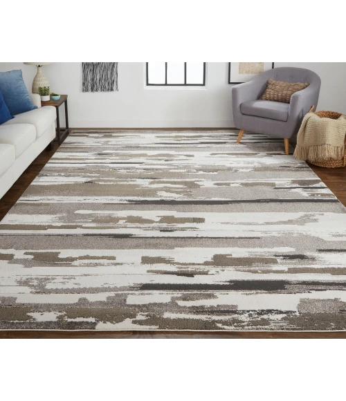 Feizy Vancouver Contemporary Streak/Painterly Rug, Brown/Ivory, 1'-8" X 2'-10" Area Rug