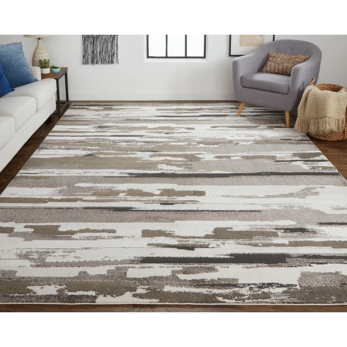 Feizy Vancouver Contemporary Streak/Painterly Rug, Brown/Ivory, 10' x 14' Area Rug