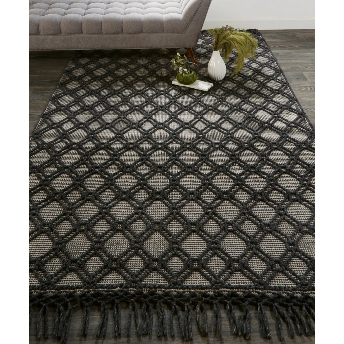 Feizy Phoenix Farmhouse Diamond, Black/Ivory, 7'-9" x 9'-9" Area Rug