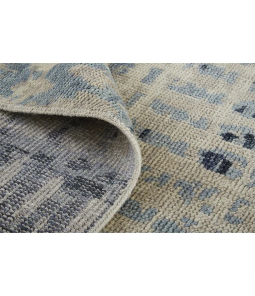 Feizy Palomar Hand-Knot Abstract Area Rug, Light Beige/Denim Blue, 2x6in x 8ft