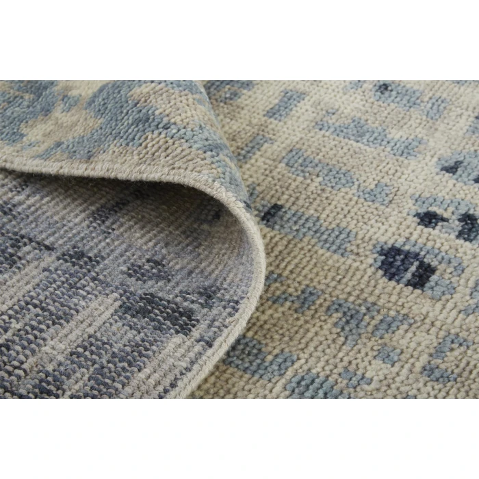 Feizy Palomar Hand-Knot Abstract Area Rug, Light Beige/Denim Blue, 2x6in x 8ft