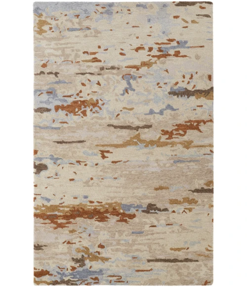 Feizy Everley Abstract Tufted Wool Rug, Ivory/Light Blue/Brown, 5' x 8' Area Rug