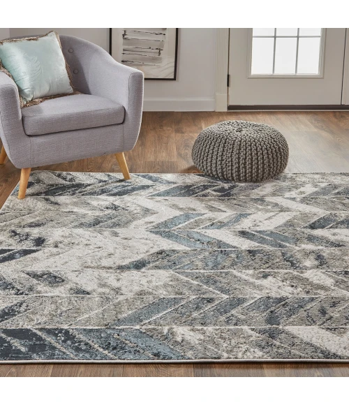 Feizy Micah Industrial Chevron, Black/Gray/Silver, 12' x 18' Area Rug