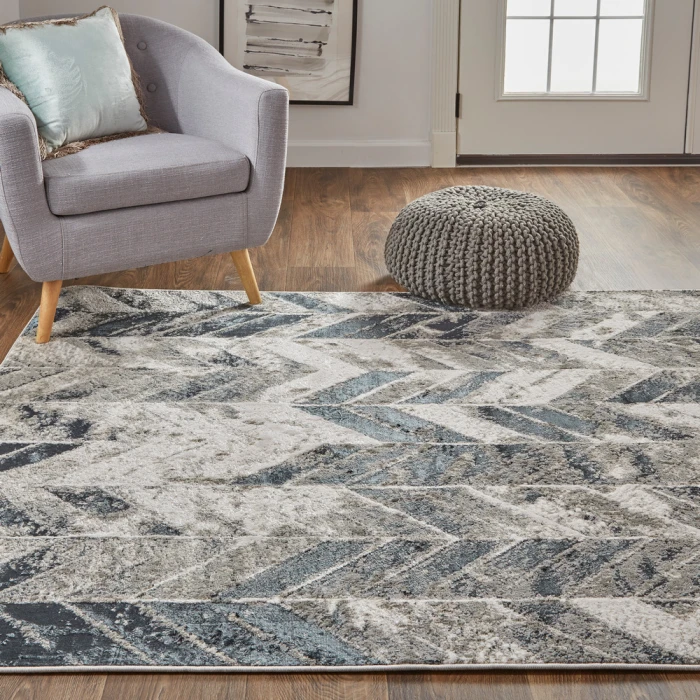 Feizy Micah Industrial Chevron, Black/Gray/Silver, 8' x 10' Area Rug