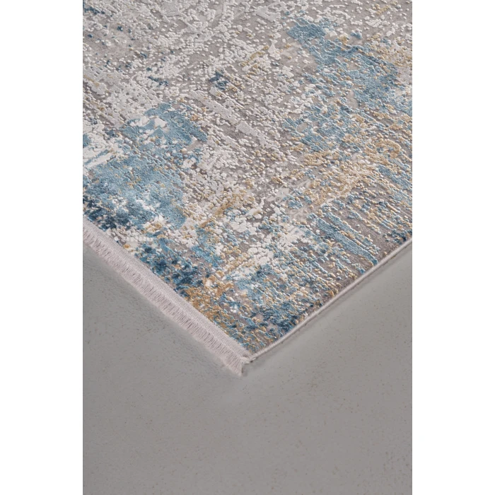 Feizy Cadiz Industrial Abstract, Ivory/Blue/Gold, 9'-9" x 13'-2" Area Rug