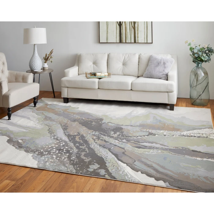 Feizy Clio Industrial Abstract, Green/Purple/Ivory, 2' x 3' Accent Rug