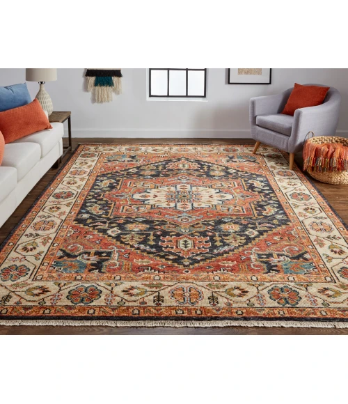 Feizy Carrington Bohemian & Eclectic Medallion, Red/Black/Ivory, 2' x 3' Accent Rug