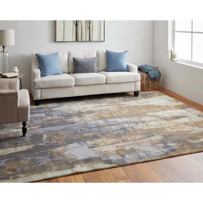 Feizy Clio Casual Abstract, Brown/Blue/Ivory, 2' x 3' Accent Rug