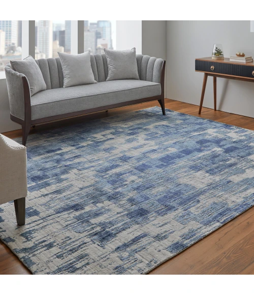 Feizy Eastfield Casual Abstract, Blue/Ivory, 8' x 8' Round Rug