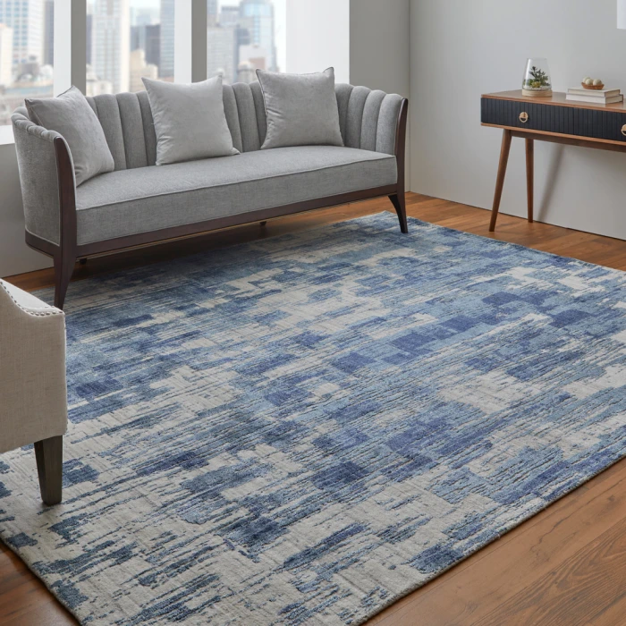 Feizy Eastfield Casual Abstract, Blue/Ivory, 2'-6" x 8' Runner