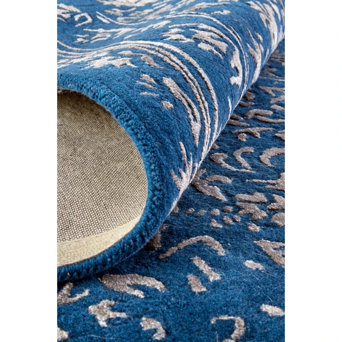 Feizy Bella High/Low Floral Wool Rug, Vallarta Blue/Silver Gray, 2ft-6in x 8ft, Runner