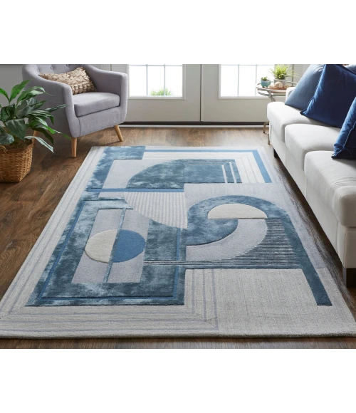 Feizy Nash Luxury & Glam Geometric, Blue/Ivory/Gray, 9' x 12' Area Rug