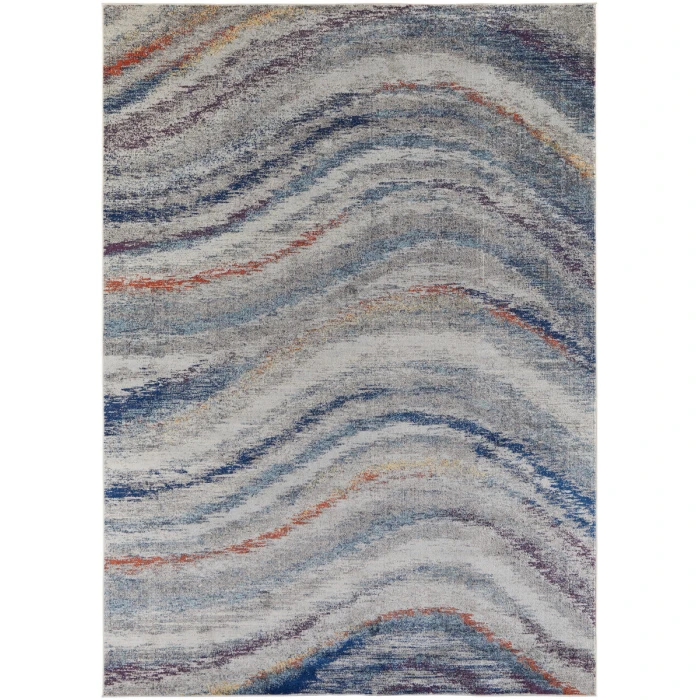Feizy Edgemont Casual Abstract, Blue/Gray/Orange, 10' x 14' Area Rug