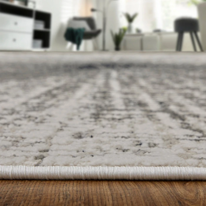Feizy Micah Mid-Century Modern Abstract, Ivory/Gray/Blue, 5' x 8' Area Rug