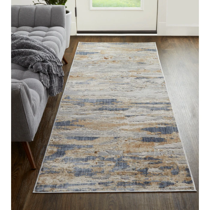 Feizy Laina Industrial Abstract, Tan/Orange/Ivory, 3' x 12' Runner