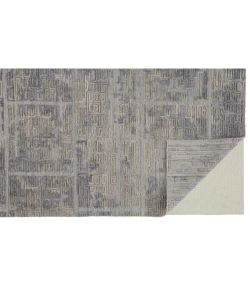 Feizy Elias Luxe Geometric Maze Runner, High/Low, Gray/Ivory/Blue, 2ft - 9in x 10ft
