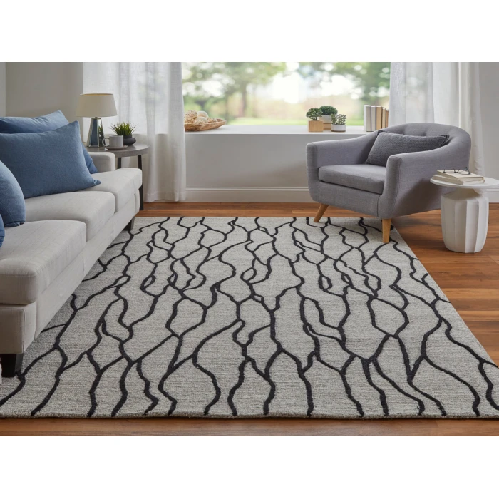 Feizy Enzo Casual Abstract, Ivory/Black/Taupe, 12' x 15' Area Rug