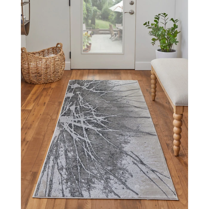 Feizy Astra Industrial Abstract, Gray/Silver/Ivory, 2'-10" x 7'-10" Runner