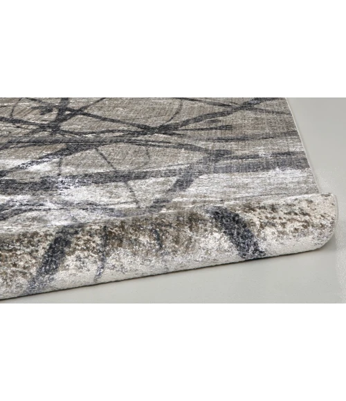 Feizy Kano Industrial Abstract, Taupe/Gray/Ivory, 8'-9" x 8'-9" Round Rug