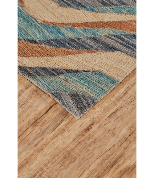 Feizy Bermuda Casual Geometric, Blue/Brown/Ivory, 5' x 8' Area Rug