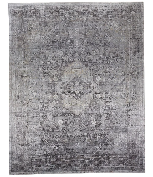 Feizy Sarrant Bohemian & Eclectic Medallion, Gray/Silver/Ivory, 9'-6" x 12'-7" Area Rug