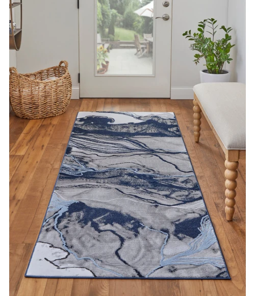 Feizy Gaspar Industrial Abstract, Blue/Gray/Ivory, 2'-10" x 8' Runner