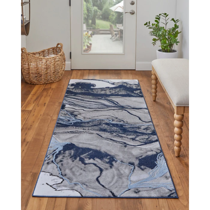 Feizy Gaspar Industrial Abstract, Blue/Gray/Ivory, 2'-10" x 8' Runner