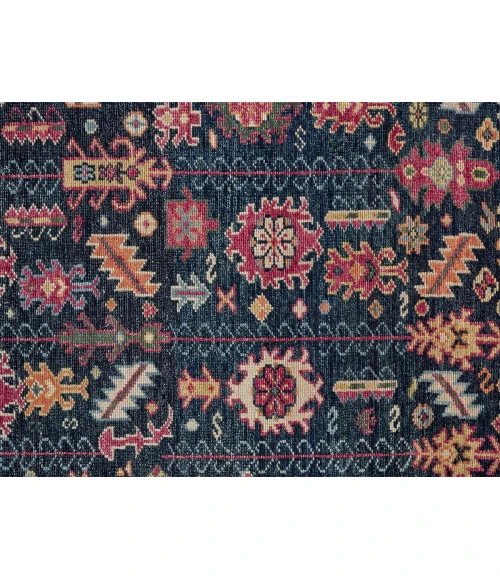 Feizy Piraj Nordic Hand-Knot Wool Rug, Carmine Pink/Indigo, 1ft-6in x 1ft-6in Square