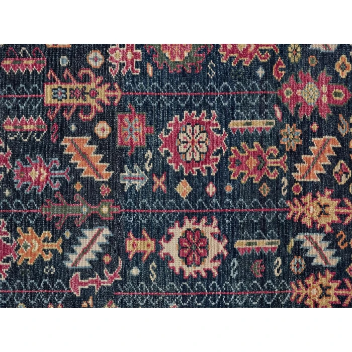 Feizy Piraj Nordic Hand-Knot Wool Rug, Carmine Pink/Indigo, 1ft-6in x 1ft-6in Square