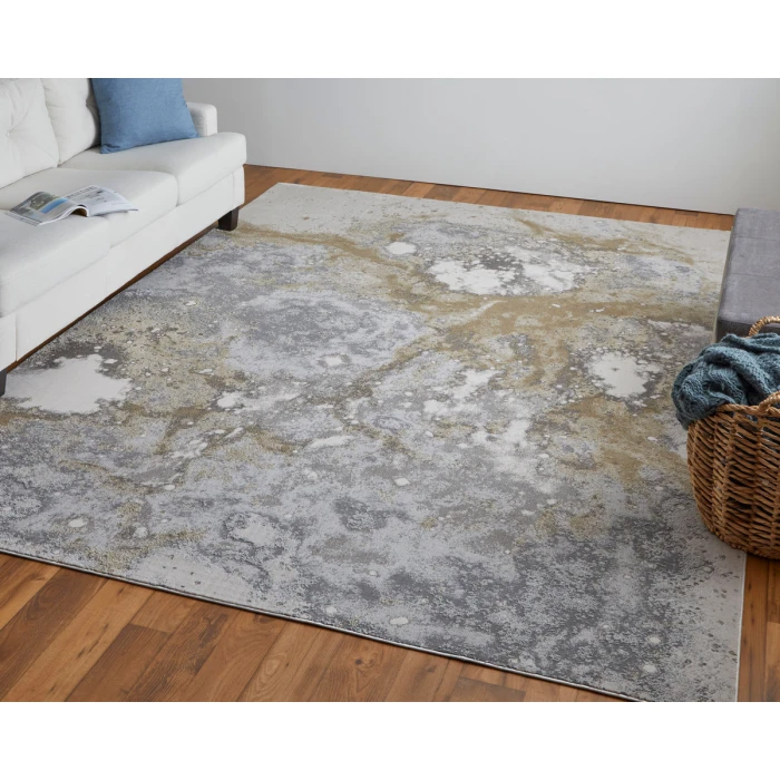 Feizy Astra Industrial Abstract, Gray/Gold/Ivory, 2'-10" x 7'-10" Runner