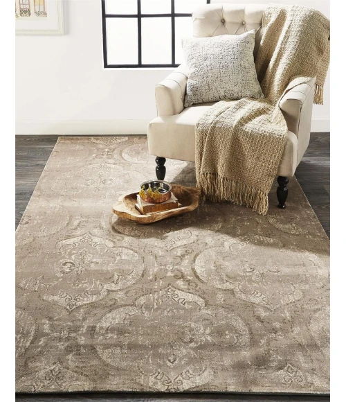 Feizy Fiona Bohemian & Eclectic Ikat, Taupe/Ivory/Brown, 9'-2" x 12'-2" Area Rug