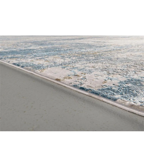 Feizy Cadiz Industrial Abstract, Ivory/Tan/Blue, 9'-9" x 13'-2" Area Rug