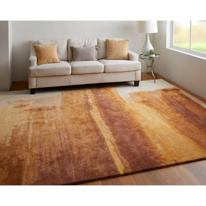 Feizy Anya Industrial Abstract, Red/Orange/Ivory, 5' x 8' Area Rug