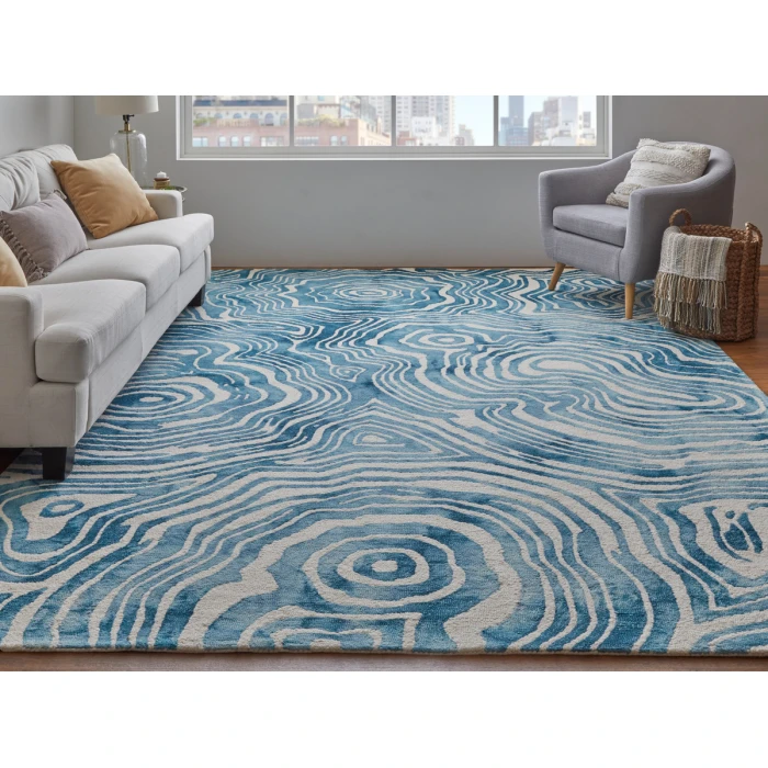 Feizy Lorrain Bohemian & Eclectic Abstract, Blue/Ivory, 8' x 11' Area Rug