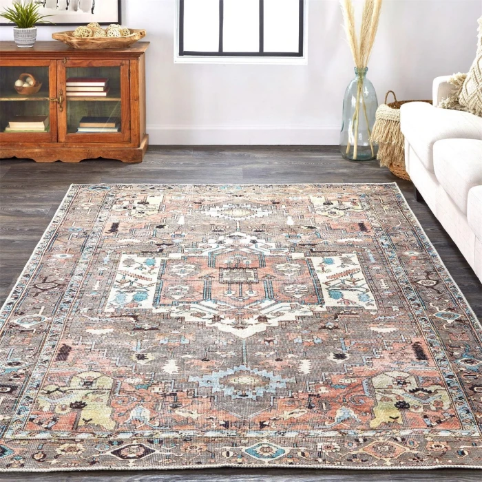 Feizy Percy Vintage Medallion, Pink Clay/Warm Gray, 7ft-10in x 9ft-10in Area Rug