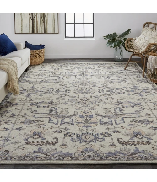 Feizy Fallon Rustic Farmhouse Rug, Light Gray/Cornflower Blue, 5ft x 8ft