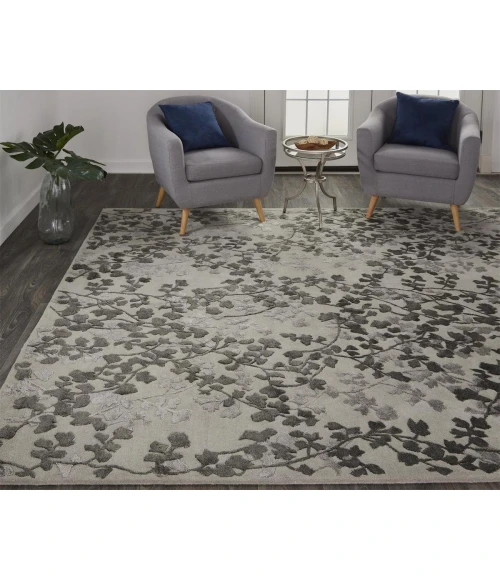 Feizy Bella Casual Floral & Botanical, Gray/Silver/Taupe, 2'-6" x 8' Runner